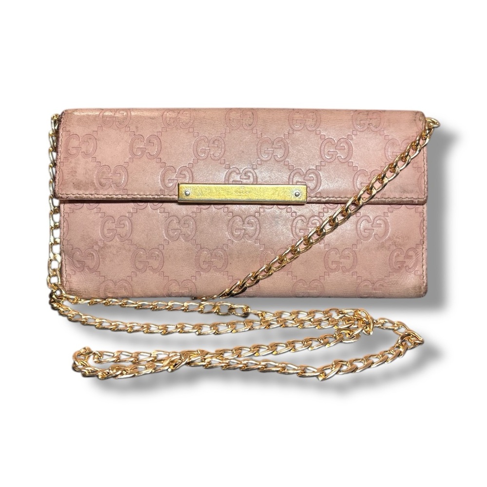 Gucci Guccissima Pink Leather WOC Long Wallet Bar Snap Gold HW Italy